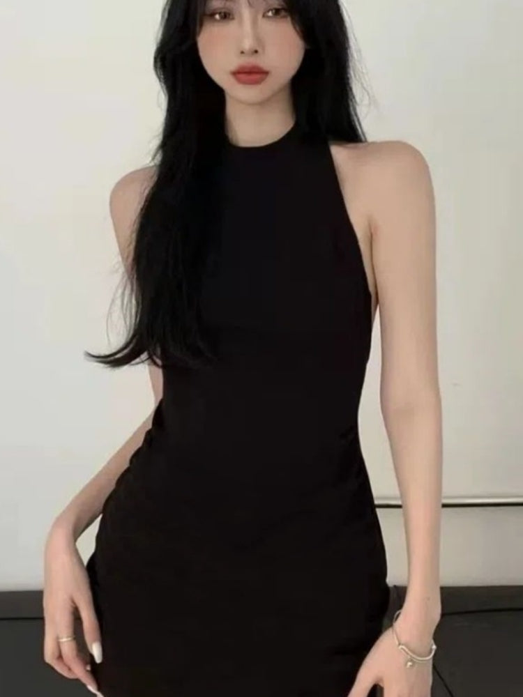 Black Sexy Mini Dresses Women Sweet Hot Girls Slim Fashion Backless Party Bodycon Dress Summer Korean Style Clubwear Vestidos