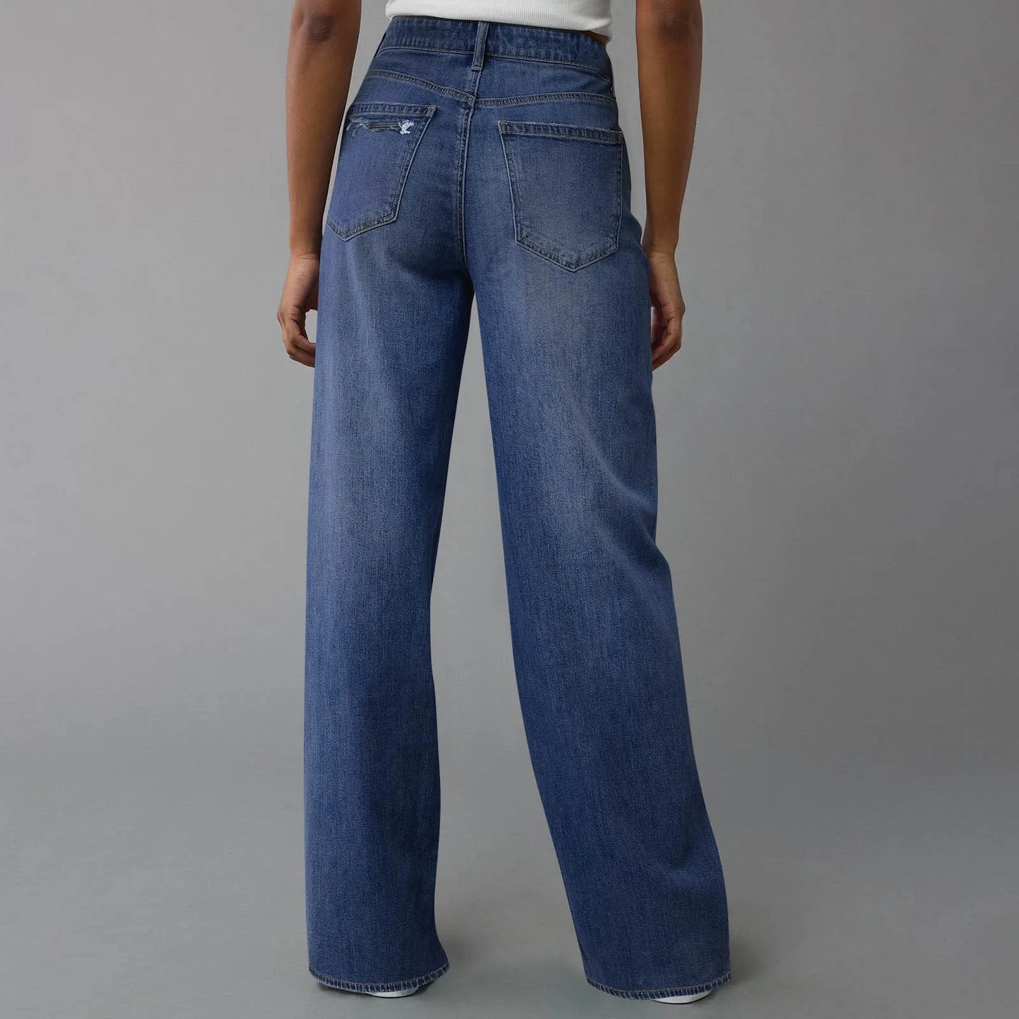 Hot Sale Women's High Waisted Jeans Stretchy Flared Straight Leg Denim Pants Solid Color Loose Trendy Comfortable Denim Pants