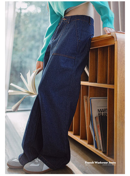 Maden Women's High Waist Straight Denim Jeans Vintage Washed Loose Fit Casual Pants Trousers for Fall Winter with YKK Zipper