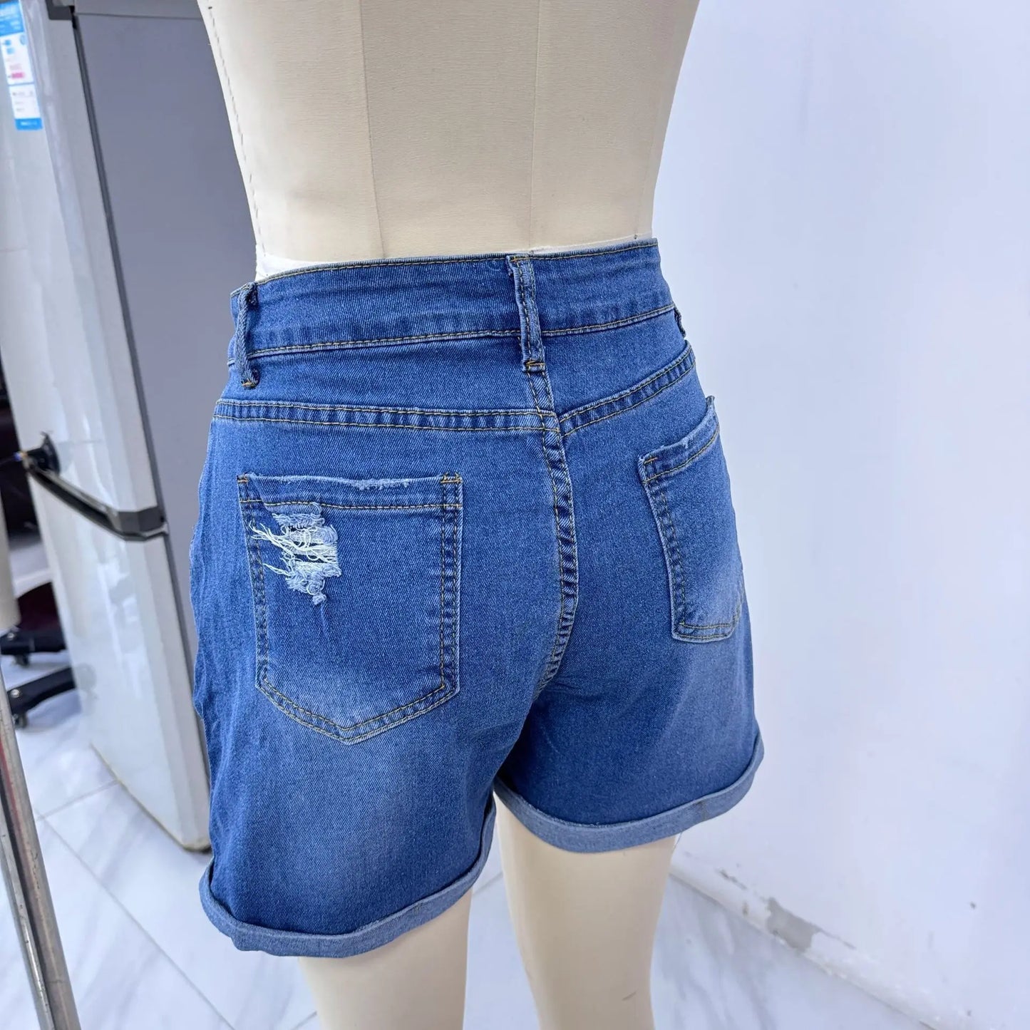 Shorts Jeans Women Streetwear Denims Straight Button Jeans Pockets Spliced Solid High Waist Lady Elegant Short Pants Skinny