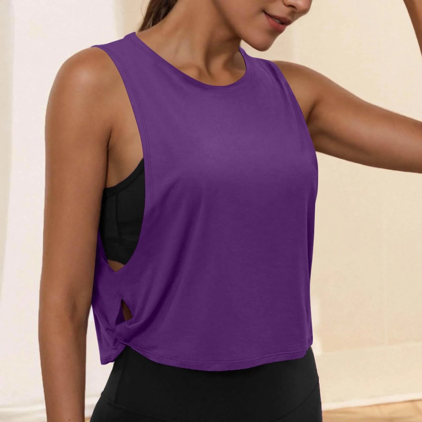 Women Sleeveless Yoga Tops Breathable Blouse Cover Up Gym Workout Cool T-Shirt Running Short Tank Crop Top Athletic Vest