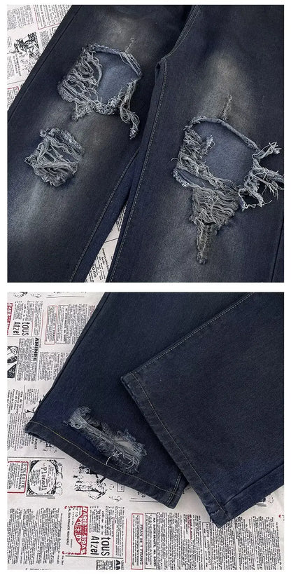 High Street Trendy Ripped Wide Leg Jeans for Women in Spring and Summer New High Waist Loose Fashion Floor Pants y2k Jeans Woman