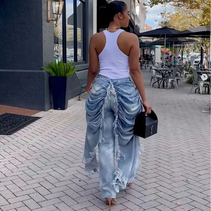 WTHT New Trendy Women Wrinkled Burr Edge Design Straight Jeans 2025 Winter Fashion High Waist Casual Denim Pants Female 1LS2770