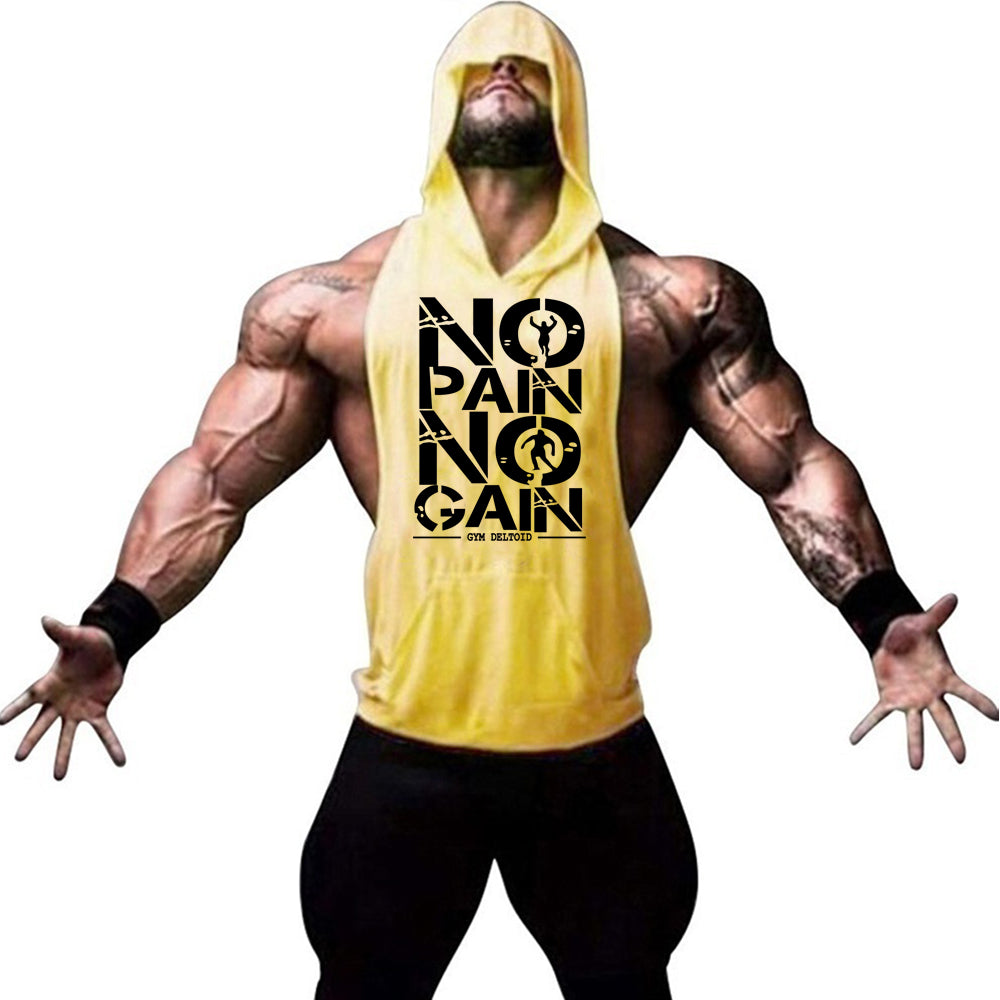 Gym Clothing Mens Bodybuilding Hooded Tank Top Cotton Sleeveless Vest Sweatshirt Fitness Workout Sportswear Tops Male Suspenders