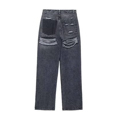 Jeans For Women 2024 Denim Solid Loose Zipper Fly Female Hole Trouser Pockets Wild Basic Commute Woman Wide Leg Long Pant