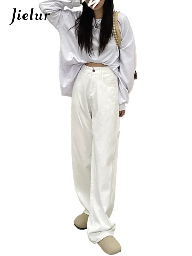 Fashion Street Casual Woman Jeans Summer New High Waist Loose Women Jeans Simple Basic Slim Straight Pants Female Chicly