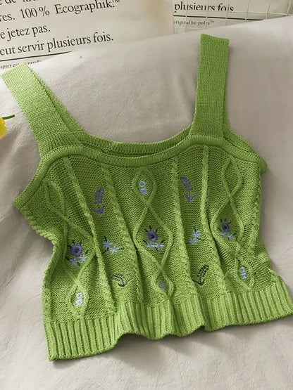 ITOOLIN Women Flower Embroidery Crop Tops Knitted Casual Tube Tops Casual Ribbed Cute Tops Women Summer Cute Crop Tops 2024