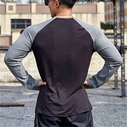 Gym Fitness T-shirt Men Long Sleeve Splice color Shirt Male Bodybuilding Tees Tops Running Sports Quick Dry Training Clothing