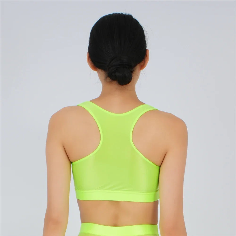 Women's Yoga Fitness Tops Sexy Candy Color UltraShort Crop Fashion Vest V Neck Oil Glossy Silky Smooth Elastic Tight Tanks Tees