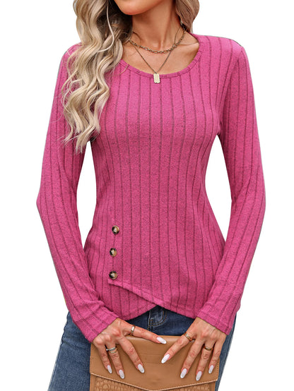 Women's Clothing Western Tops 2024 hot autumn new waist cinched round neck tight long sleeved top Europe America T-Shirts Tees
