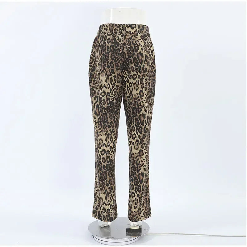High-Waisted Leopard Print Denim Jeans for Women Retro Slim Straight Leg Trousers Vintage Y2k Hip Hop Streetwear Lady Fashion