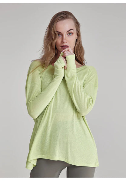 Women's Tops New Autumn Yoga Cover-up Loose Back Beauty Leisure Sports Fitness Top Light Breathable Long Sleeves Tee