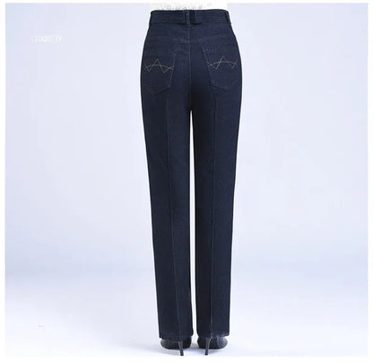 Middle-aged Women's Jeans Spring Autumn High Waist Solid Color Denim Pants Large Size Loose Female Straight Casual Cowboy Pants