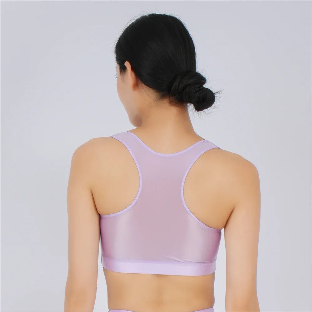 Women's Yoga Fitness Tops Sexy Candy Color UltraShort Crop Fashion Vest V Neck Oil Glossy Silky Smooth Elastic Tight Tanks Tees