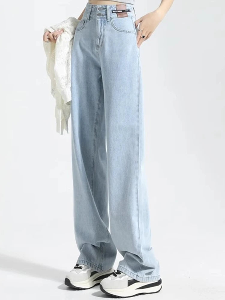 Female High Waist Wide Leg Jeans Women Y2k Denim Straight Leg Pants Girls Smoke Gray Retro Blue Light Blue Water Gray Trousers