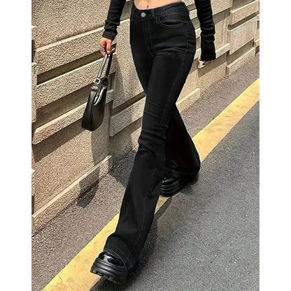 Women High Waist Flare Jeans Lady Fashion Comfortable Bootcut Denim Pants Female Slim Fit Bell Bottoms Retro Blue Nice Trousers