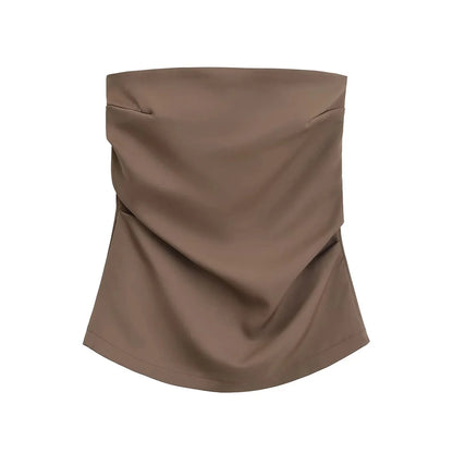 Strapless Draped Bustier Tops for Women, Straight Neck, Back Zipper, Female Camis, Fashion