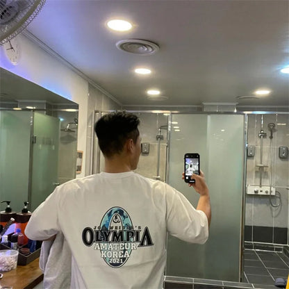 gyms T-shirt Men's Fashion short sleeve Tee Men summer Loose Fitness T-shirt men's Cotton Sports Training tops men sportswear