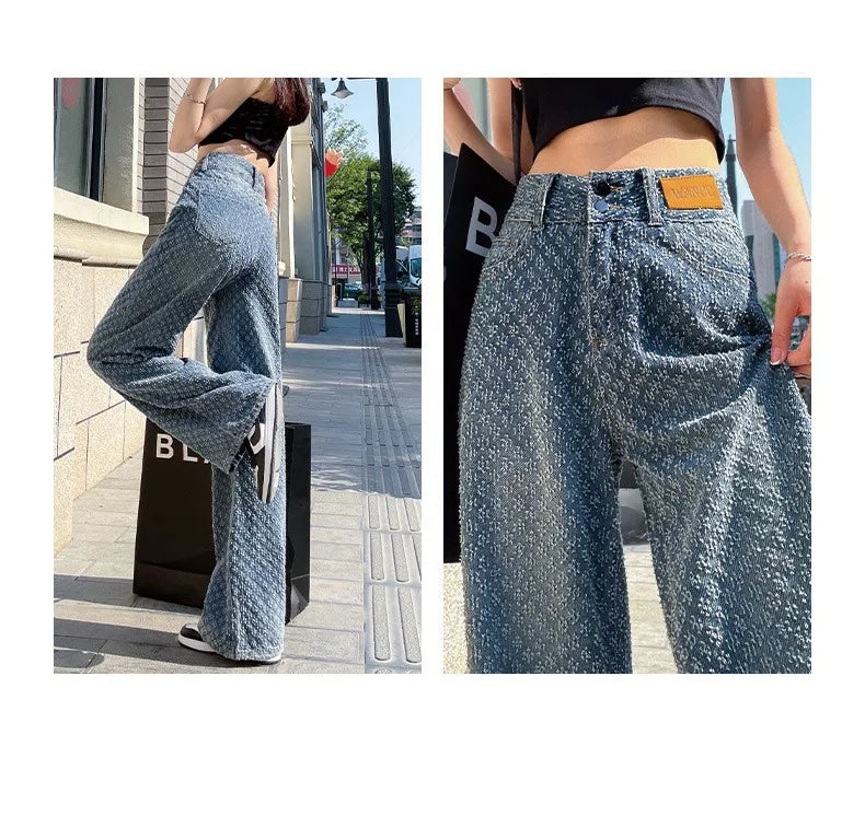 Ripped Jeans for Women Casual Streetwear New Spring Autumn High Waist Straight Leg Pants Fashion White Blue Denim Trousers