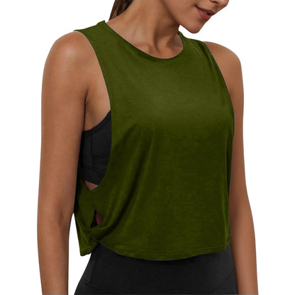 Women Sleeveless Yoga Tops Breathable Blouse Cover Up Gym Workout Cool T-Shirt Running Short Tank Crop Top Athletic Vest