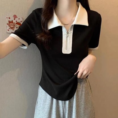 Women's Versatile Tops in Summer, Loose Shoulders, Slightly Fat Covering the Flesh and Making You Look Slim and Short Sleeves