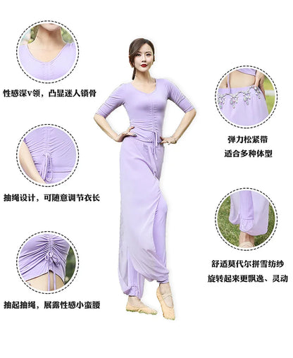 Modern Dance Practice Clothes Body Training Tops Women's Adult Dance Belly Dance Practice Clothes Loose Bloomers Suit 2024