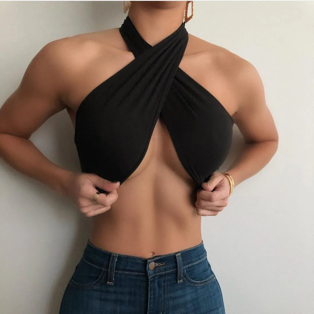 Women Fashion Sexy Mini Tops Women Summer Y2K Crop Top Strapless Cross Neck Backless Casual Srteetwear Off Shoulder Vest