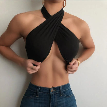 Women Fashion Sexy Mini Tops Women Summer Y2K Crop Top Strapless Cross Neck Backless Casual Srteetwear Off Shoulder Vest