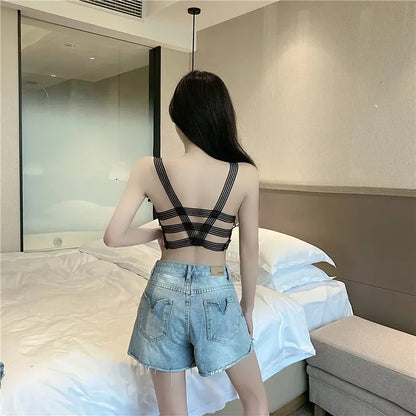 Camis for Women Woman Vest Tank Tops Sexy Strap V-neck Sleeveless Lace Crop Top Backless Loose Female Short Tee Dropshipping