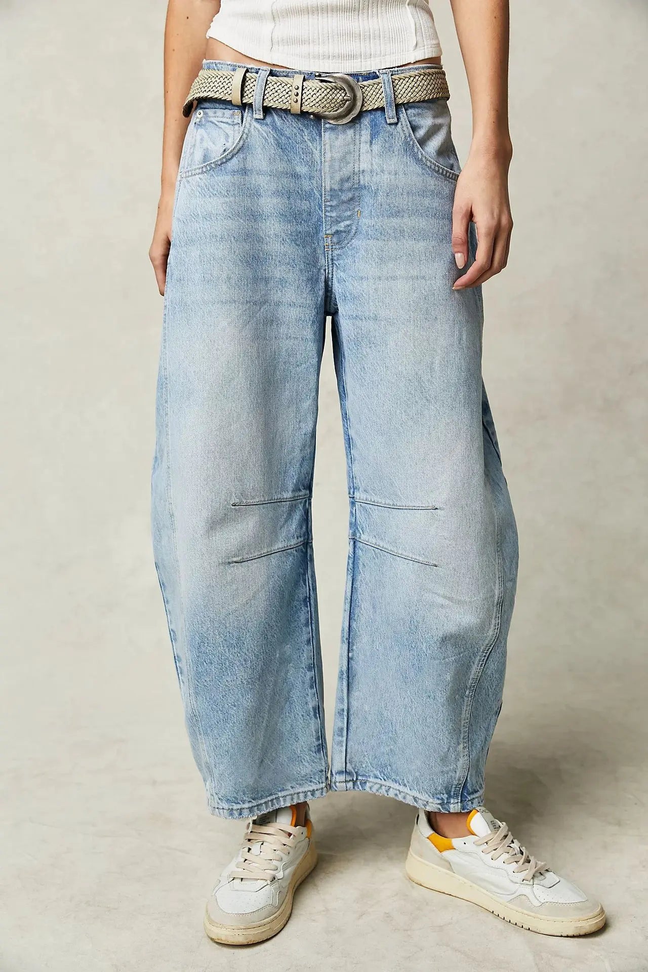 Cotton Denim Long Jeans For Women Trousers Casual  High Waisted Jeans Cropped Pants For Spring Summer Boho Beach Baggy Jeans