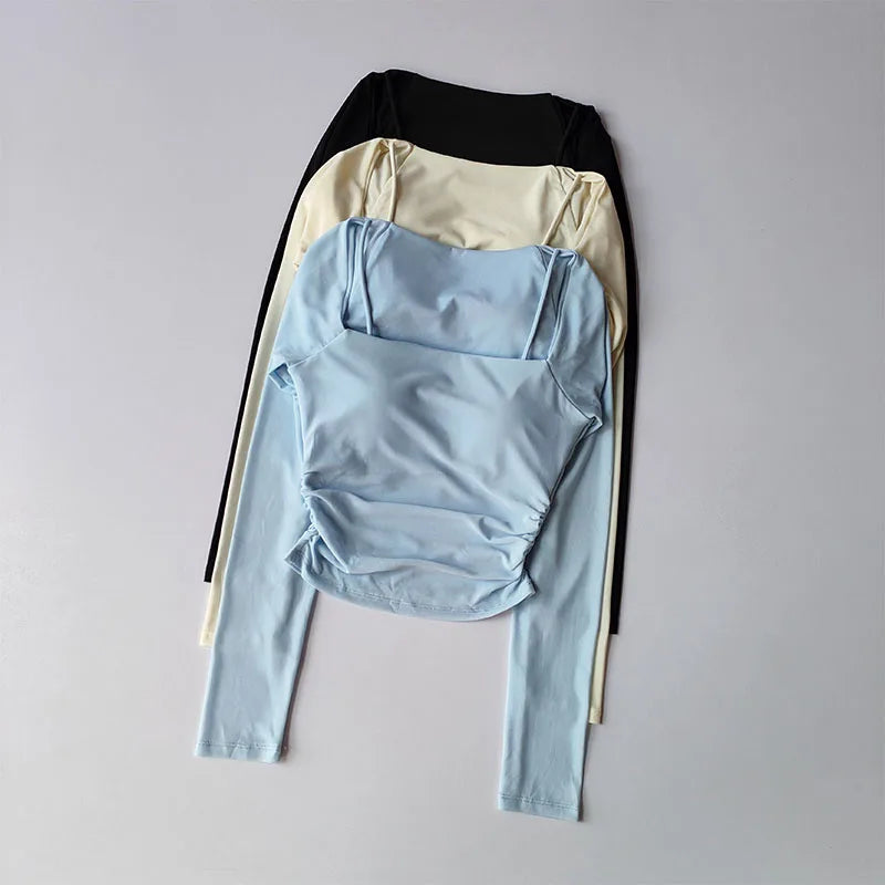 Yoga Clothes Women Sports Tops Fixed Chest Pads Mesh Splicing Slimming Long Sleeves Fashionable Running Training Fitness Clothes