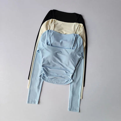 Yoga Clothes Women Sports Tops Fixed Chest Pads Mesh Splicing Slimming Long Sleeves Fashionable Running Training Fitness Clothes