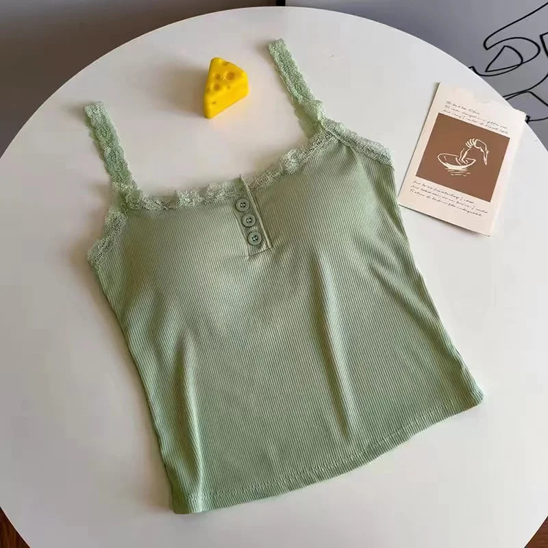 Women's Cropped Top Sexy Lace Woman Clothing Girls Tank Top Sleeveless T-Shirt Vest Female Camisole With Cups Tube Tops Bra Sale