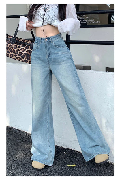 Women's Jeans Denim Pants 2025 Euramerican High Waist Girl Style Jean Trousers Colorful Straight Leg Wide Leg Pants