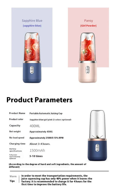 1pcs Portable Electric Juicers Sport Juice Cup Multifunction Fruit Vegetable Food Mixers Milkshake Make Blender Rechargeable