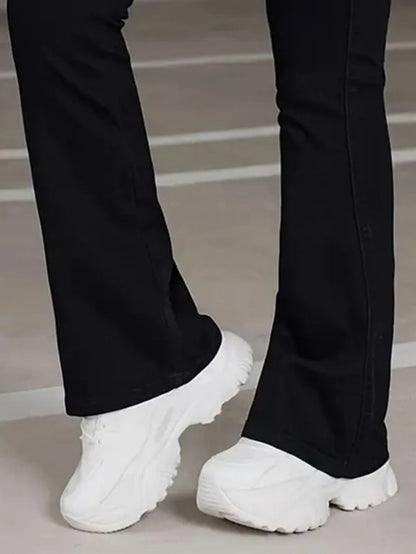 New Women's Streetwear Vintage Fashion Skinny Jeans Classic Black Goth Flare Pants High Waist Designer Bell Bottom Trousers