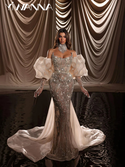 Shimmering Embroidery Beaded Lace Wedding Dress Sexy Illusion Strapless Bridal Gown Customized Luxurious Dresses For Bride