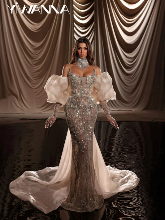 Shimmering Embroidery Beaded Lace Wedding Dress Sexy Illusion Strapless Bridal Gown Customized Luxurious Dresses For Bride