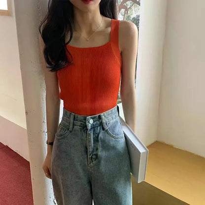 2025 Spring Women Crop Tops Strapy Casual Camis Sleeveless Tank Tops Cute Casual Tops Plain Camis Square Tops for Women Korean