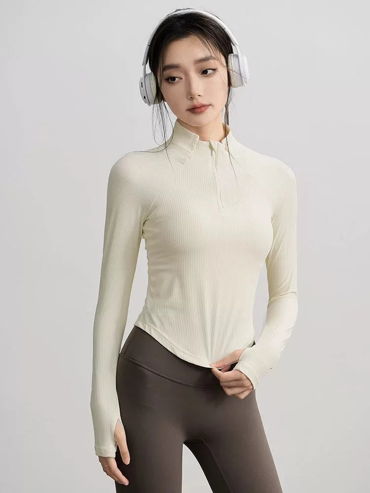 Gym Coat Shirts Stand-up Collar Half Zipper Slim Sports Top T-shirt Thin Activewear Yoga Breathable Long-sleeved Fitness Clothes