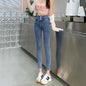 New Women's High Waist Stretch Jeans Blue Black Gray Fashionable and Versatile Multi-button Popular Slim Denim Long Pants Female
