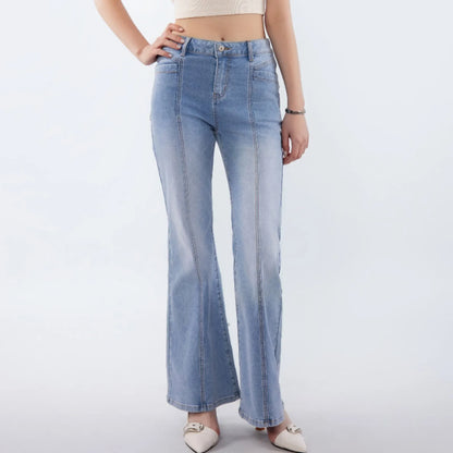 Women Jeans Pants Fitting Y2k Streetwear Bodycon Mid Waist Denim Straight Pants Four Seasons Elegant Daily All-Match Trousers