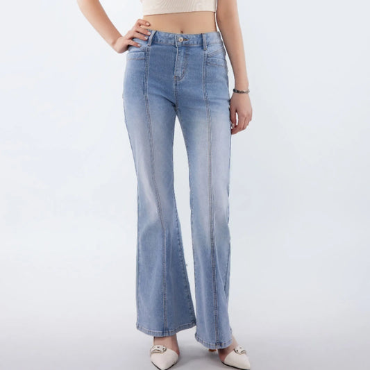 Women Jeans Pants Fitting Y2k Streetwear Bodycon Mid Waist Denim Straight Pants Four Seasons Elegant Daily All-Match Trousers