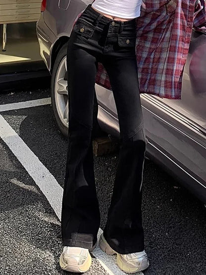 Woman New High Waist Fashion Flare Jeans Female Slim Fit Designer Denim Bell Bottom Pants Girls Retro Blue Black Gray Trousers