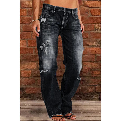 2025 Women's Jeans Slim Fit and Slimming Straight Leg Washed Distressed Jeans for Women