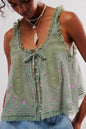 Sleeveless Tank Tops For Women Blouses Summer Boho Beach Wear 100%Cotton Splicing lace Shirts Loose Casual Ladies Blusas Camis