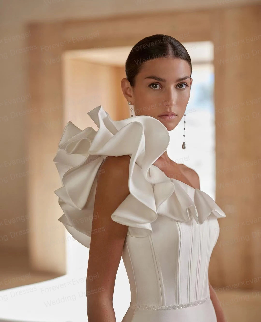 Luxury Sexy Wedding Dresses Mermaid Sleeveless Woman's One Shoulder Backless Bride Gowns Button Customized Sweep Train Vestidos