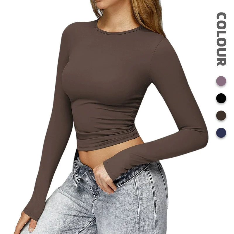 Women's Sports Fitness Clothing Slim Running Sweat Absorbing Skinny Yoga Clothes Quick Drying Clothes Long Sleeved T-shirt