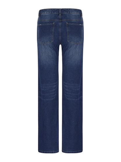 Women Men Denim Pants Casual Ripped Loose Straight Leg Jeans Trousers Trendy Bottoms for Streetwear