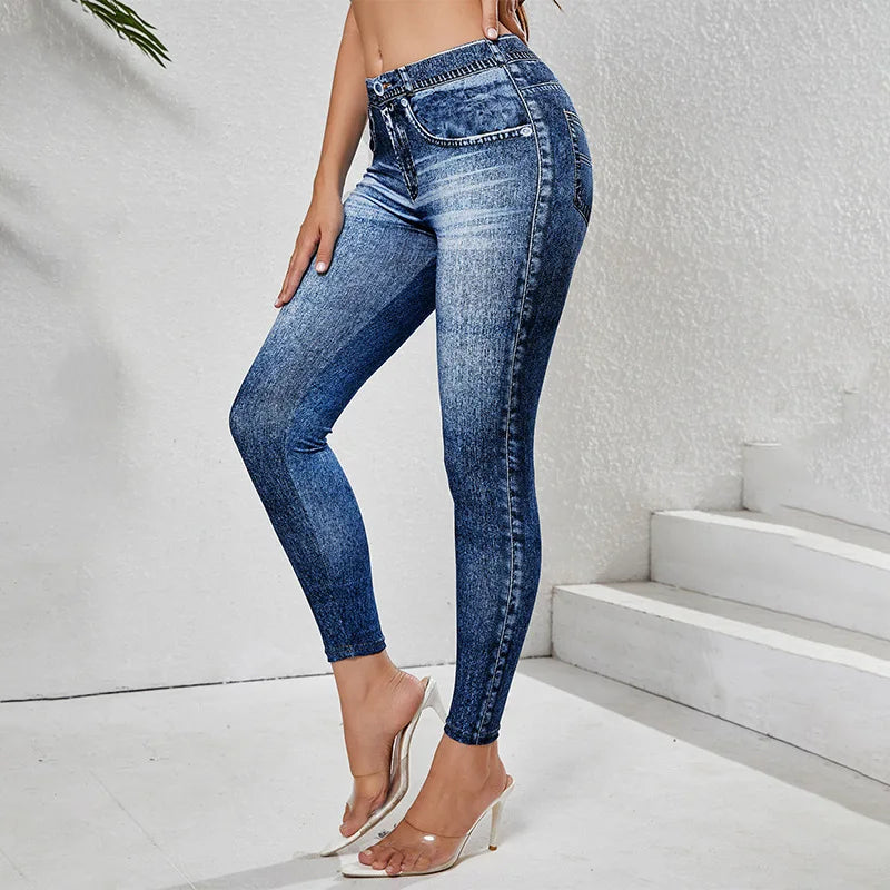 2025 Autumn Winter Denim Yoga Pants Women Vintage Casual Skinny Jeans Tights Woman Pocket High Waist Outdoor Joggers Trousers